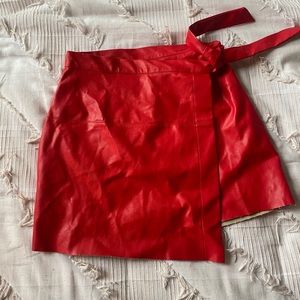 Revolve Faux leather red wrap skirt